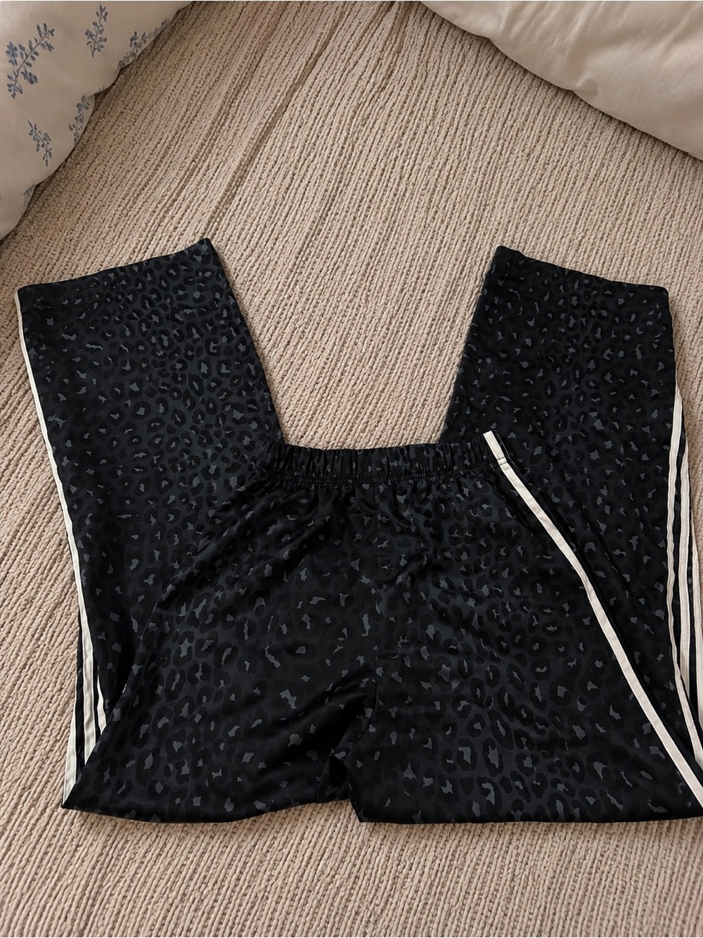 Adidas Original Black Leopard-Print Wide Leg Track Pants - Picture 3 of 8